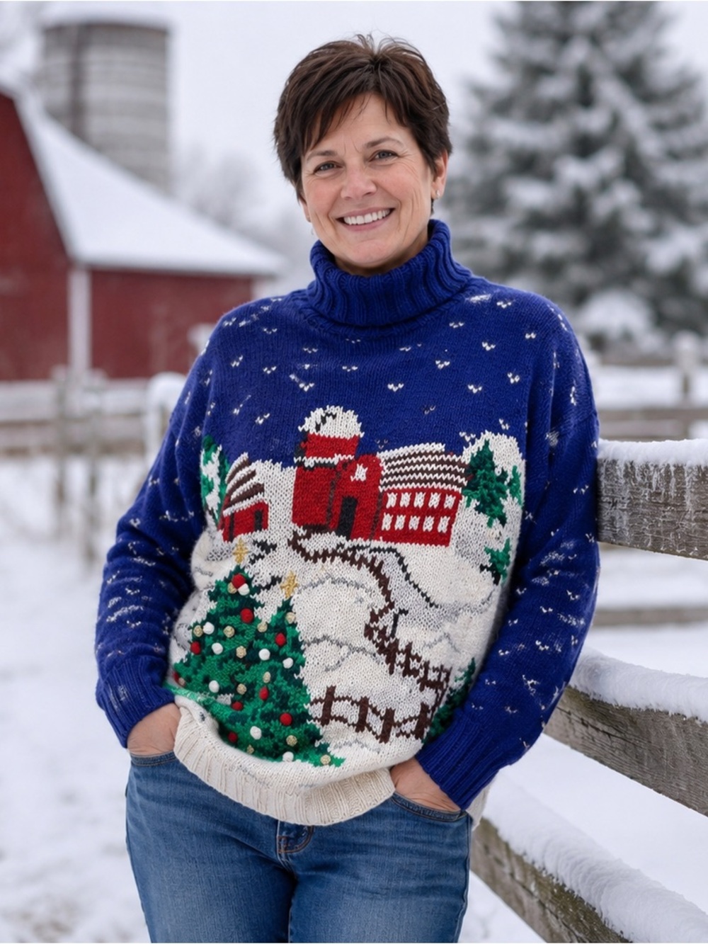 Talbots Farm Christmas Scene Sweater Women’s Size M